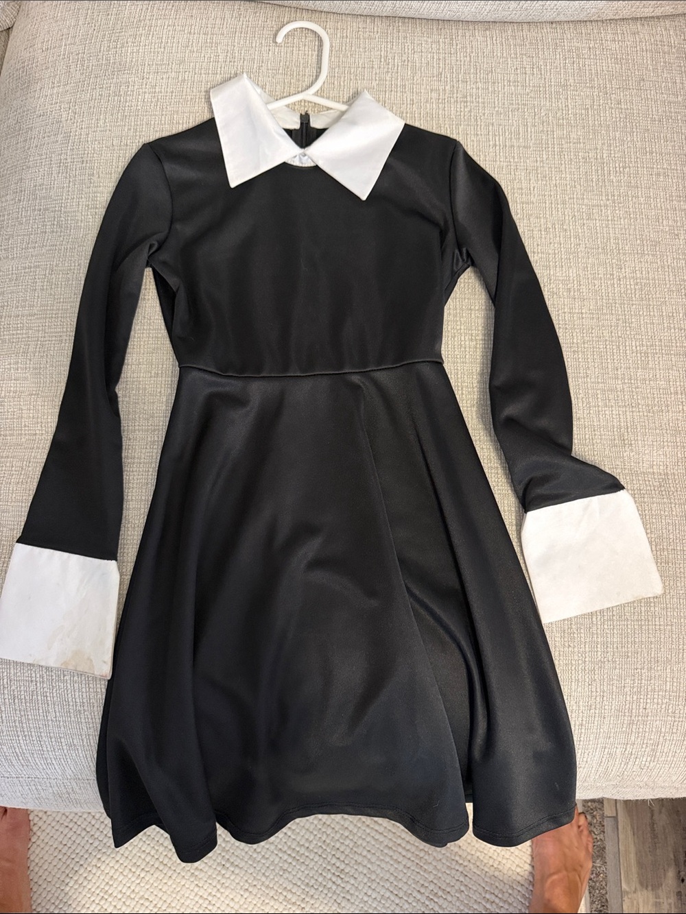 Wednesday Adams Girls 7-8 Black Dress with White Collar and Cuffs